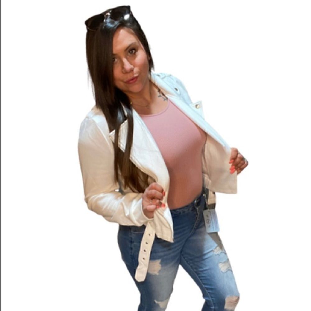 110. White cotton Moto jacket - Picture 4 of 4